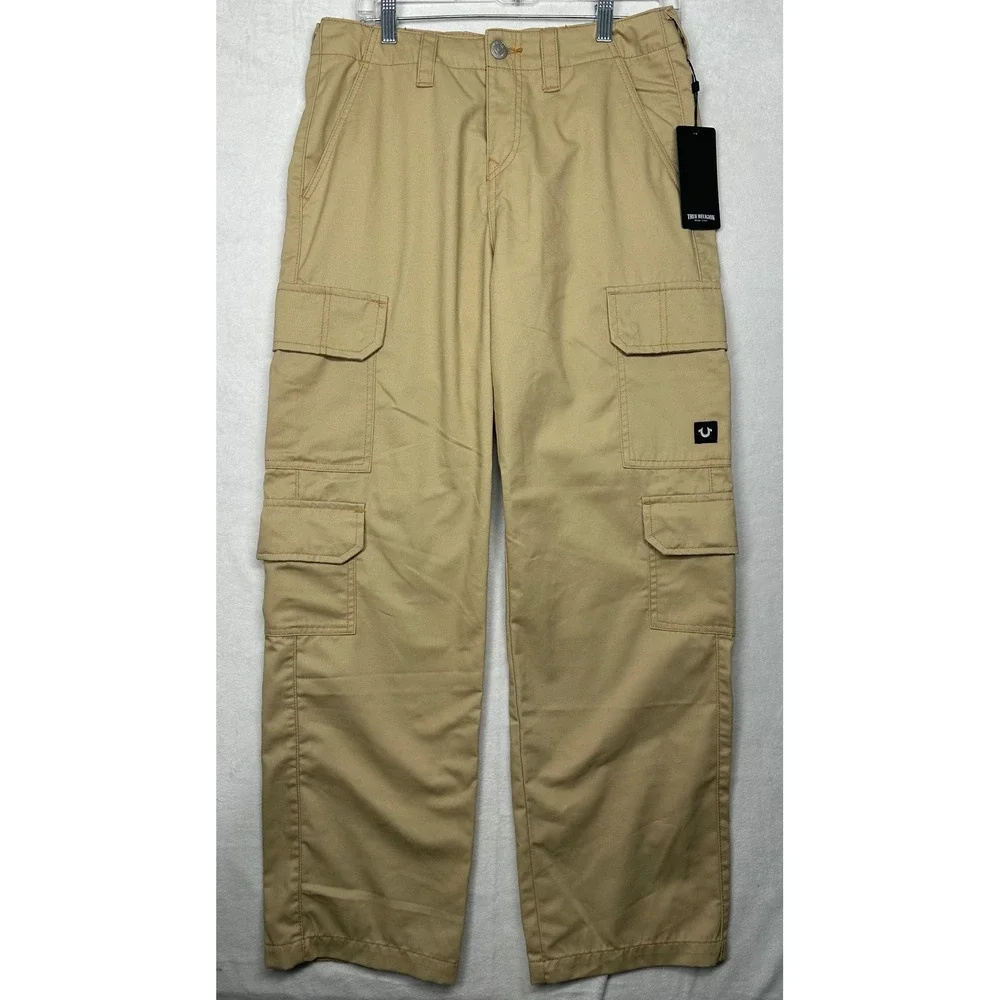 True Religion Mens Cargo Pants Tan Logo Pockets Utility Style‎